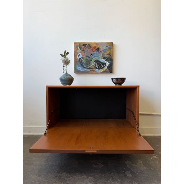 1960s Vintage Danish Teak Drop Door Cabinet For Sale - Image 5 of 9