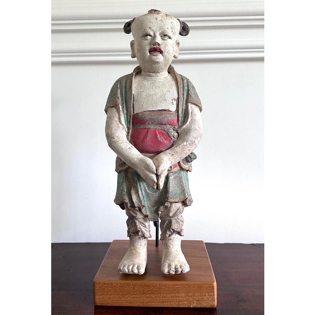 A Korean statue of Dongja made from clay/stucco with wood core and painted with polychrome colors circa 18th century of...
