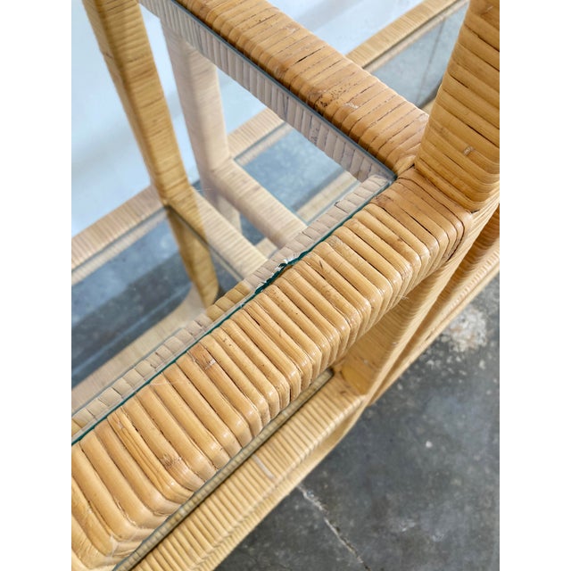 Wood Vintage MCM Wrapped Rattan Shelving Unit, 2 Pieces For Sale - Image 7 of 10