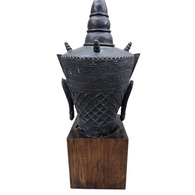Black Vintage Southeast Asian Bronze Buddha Head For Sale - Image 8 of 8