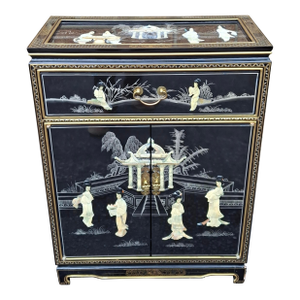 Chinese Mother of Pearl and Hardstone Decorated Lacquered Side Cabinet