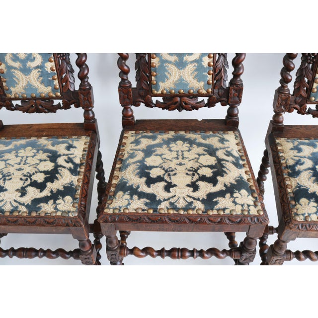 19th Century Renaissance Revival French Barley Twisted Chairs in Oak, 1870, Set of 4 For Sale - Image 10 of 12