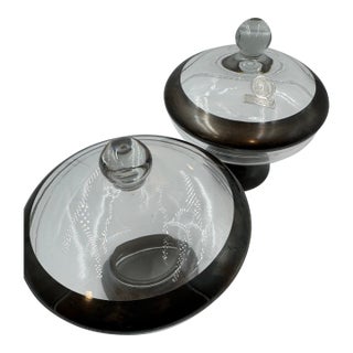 Dorothy Thorpe Silver-Rimmed Glass Candy Dishes — A Pair For Sale