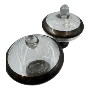 Dorothy Thorpe Silver-Rimmed Glass Candy Dishes — A Pair