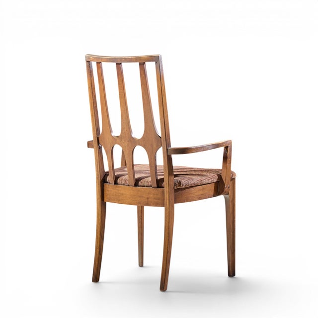 Wood Broyhill Brasilia Mid Century Walnut Arm Dining Chair For Sale - Image 7 of 9
