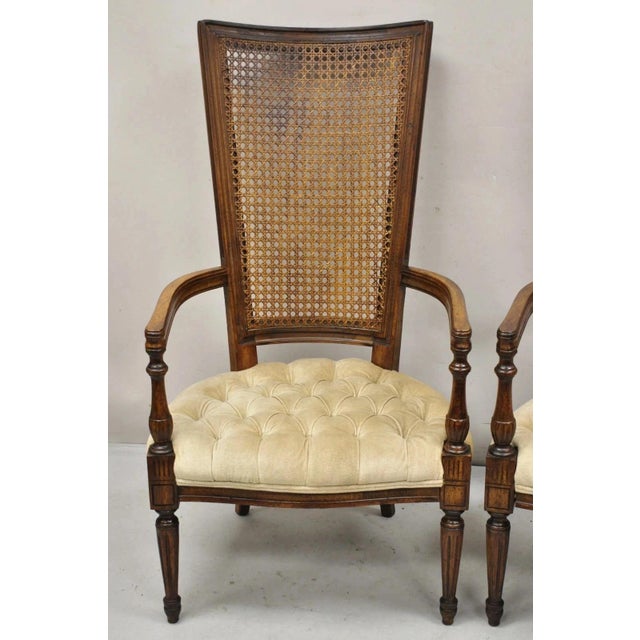 Vintage Hollywood Regency Tall Cane Back Fireside Lounge Armchairs - A Pair For Sale - Image 4 of 11