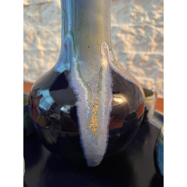 Vintage 1930s Studio Art Pottery Pitcher With Stopper, Six Cups and Serving Tray Signed by Emile Mousseux for Marlotte- 9 Pieces For Sale - Image 11 of 12