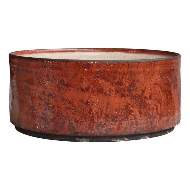 Large Scandinavian Modern Raku-Fired Stoneware Bowl by Inger Rokkjær, 2003 For Sale