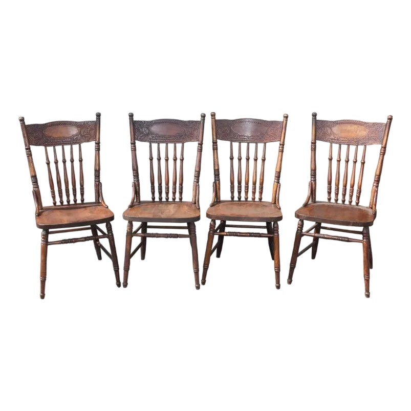 19thc Ranch Style Pressed Back Chairs, Set of Four | Chairish