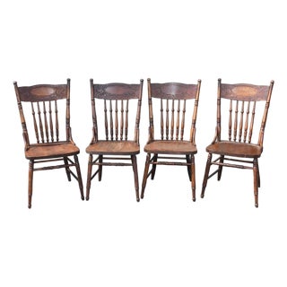 19thc Ranch Style Pressed Back Chairs, Set of Four For Sale