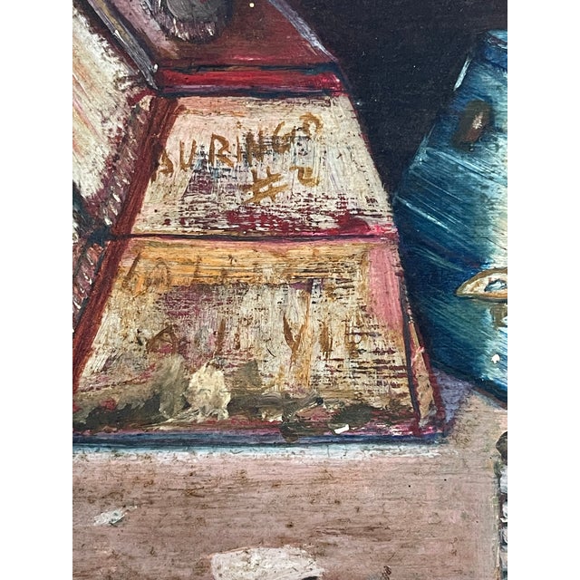 1960s Listing Title Vintage 1962 Signed Aviles Artist’s Toolbox Still Life Painting For Sale - Image 5 of 11