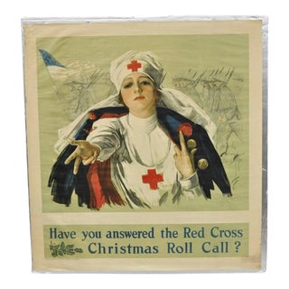 Original Vintage 1918 Wwi Harrison Fisher Poster Red Cross Christmas Roll Call For Sale