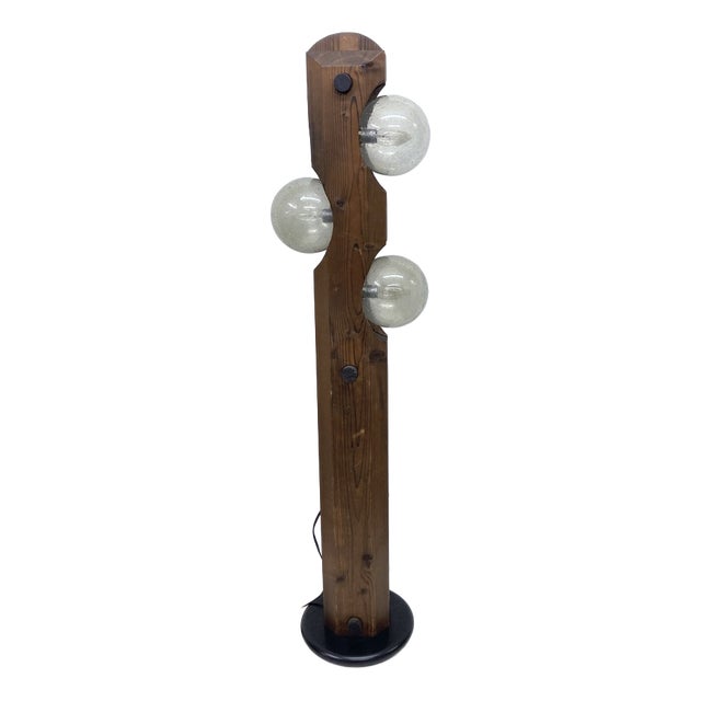 Floor Lamp in Wood and Glass from Temde, 1970s For Sale