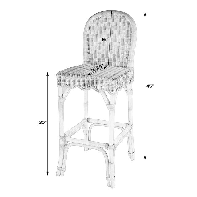 Coastal Flora 30 in. Seat Height Rattan Scalloped Edge Bar Stool with Back, Natural Rattan For Sale - Image 3 of 9