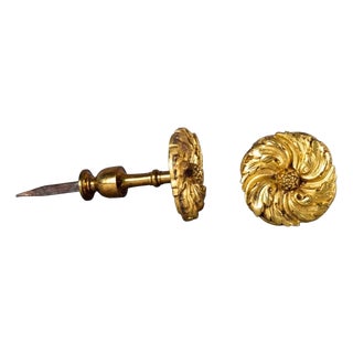 Neoclassical Gilt Bronze Curtain Tiebacks with Floral Rosette Motif, France, 19th Century, Set of 2 For Sale