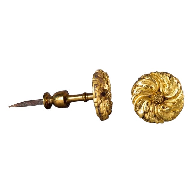 Neoclassical Gilt Bronze Curtain Tiebacks with Floral Rosette Motif, France, 19th Century, Set of 2 For Sale