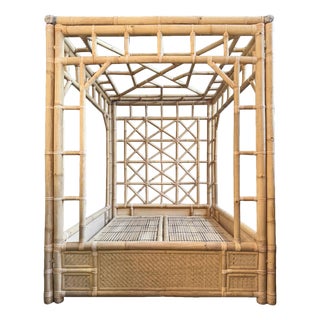 Vintage Plantation Bamboo Canopy Queen Bed Frame For Sale