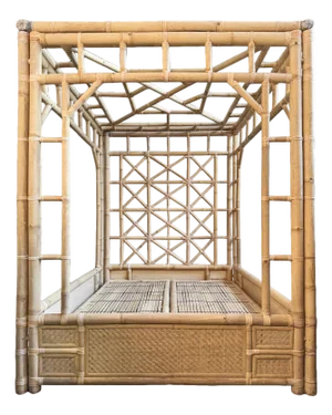 Vintage Plantation Bamboo Canopy Queen Bed Frame
