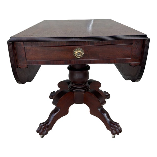Antique Philadelphia Neo-Classical Mahogany Drop Leaf Breakfast Table, Stamped "h.w", Circa 1810s For Sale
