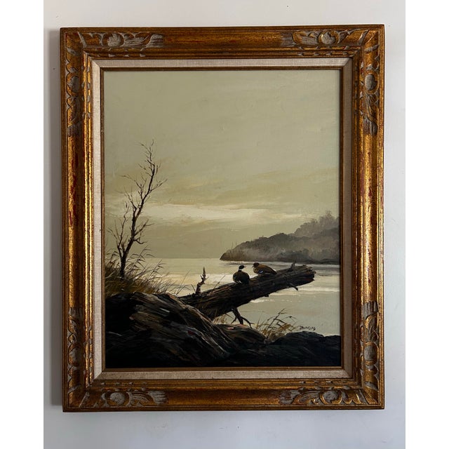 Vintage 1970’s original landscape oil painting of ducks at a lakeside. Beautiful well done painting with calm, serene...