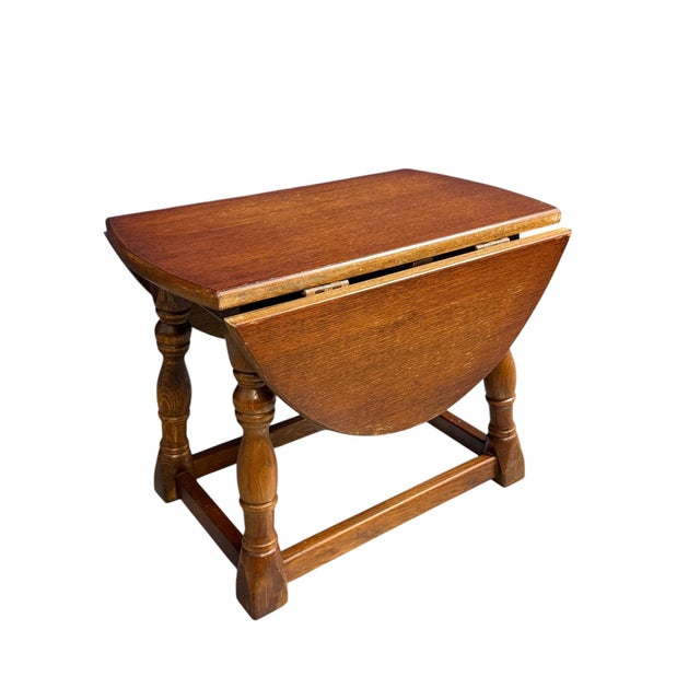 Antique Miniature Oak Drop-Leaf Table Featuring Traditional Turned Baluster Legs, 1940 For Sale - Image 12 of 15