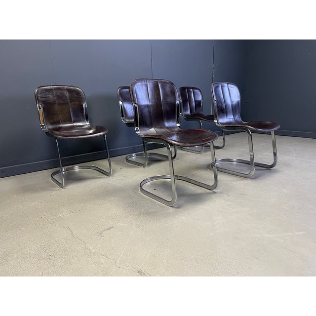 Italian Cantilever Dining Chairs in Chrome and Leather from Cidue, 1970s, Set of 5 For Sale - Image 6 of 9