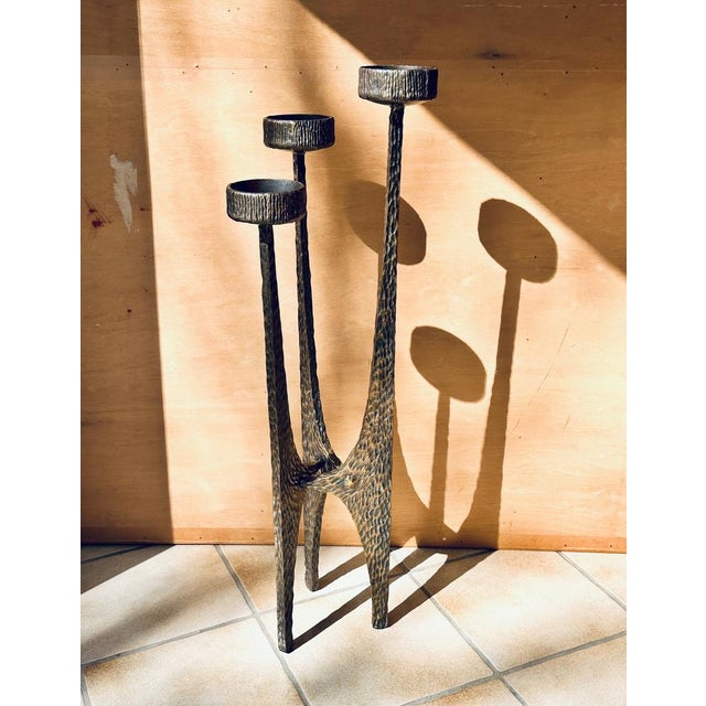 Brutalist Large Brutalist Metal Art Candleholder in Hammered and Wrought Iron with Bronze-Plated Finish, Germany, 1960s For Sale - Image 3 of 16