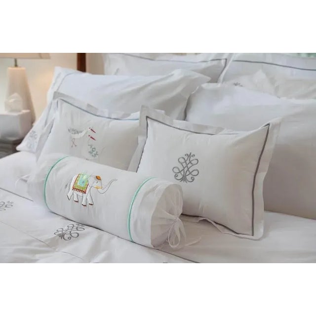 White Napoleon Bee Wreath Bolster Cushion with Insert, Embroidered For Sale - Image 4 of 4