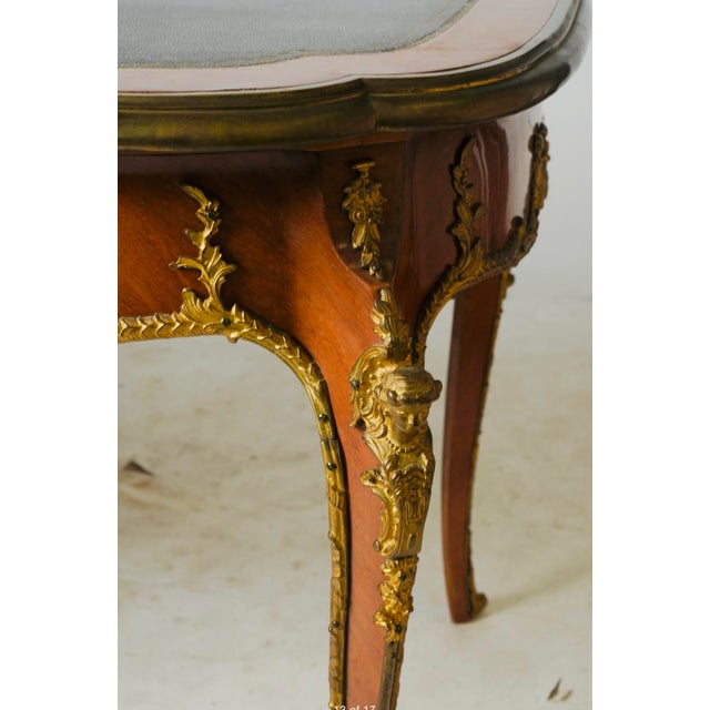 Pair of Mid 20th Century Louis XV Style Black Leather-Top Writing Desks With Figural Gilt Mounts For Sale - Image 4 of 17