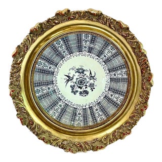 Vintage Framed Transferware Bird & Floral Plate For Sale