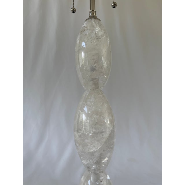 Modern Hand Carved and Polished Solid Rock Crystal Stacked Lamps With Nickel Hardware - a Pair For Sale - Image 3 of 8