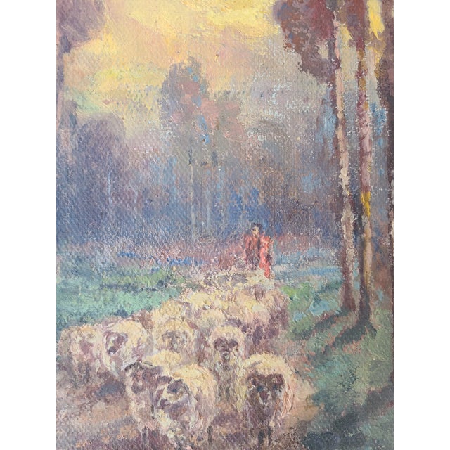 Alice Blair Pollard Antique Oil Painting Early California Pastoral Sunset With Sheep For Sale - Image 4 of 15