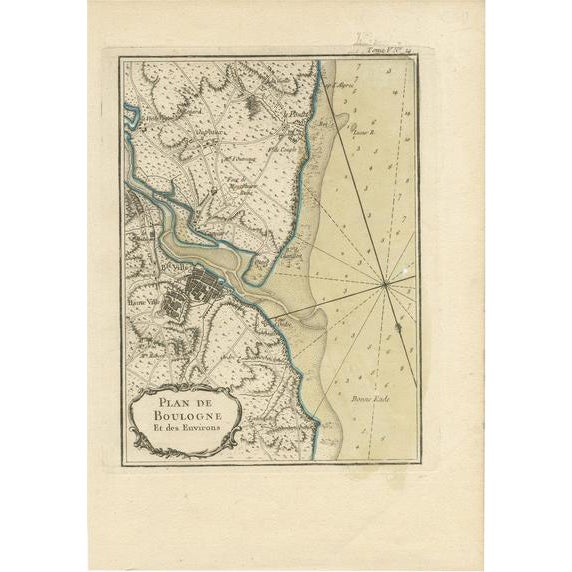 Antique Map of the Region of Boulogne-Sur-Mer by Bellin, 1764 For Sale