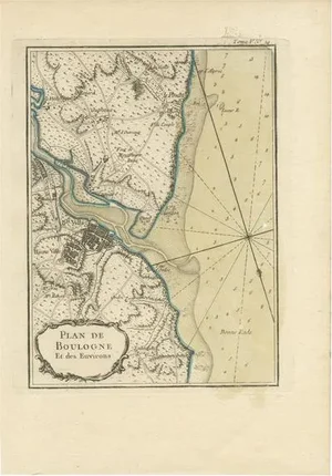 Antique Map of the Region of Boulogne-Sur-Mer by Bellin, 1764