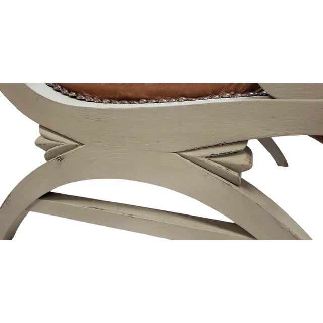 Tan Tufted Leather Klismos-Style Lounge Chair For Sale - Image 8 of 9