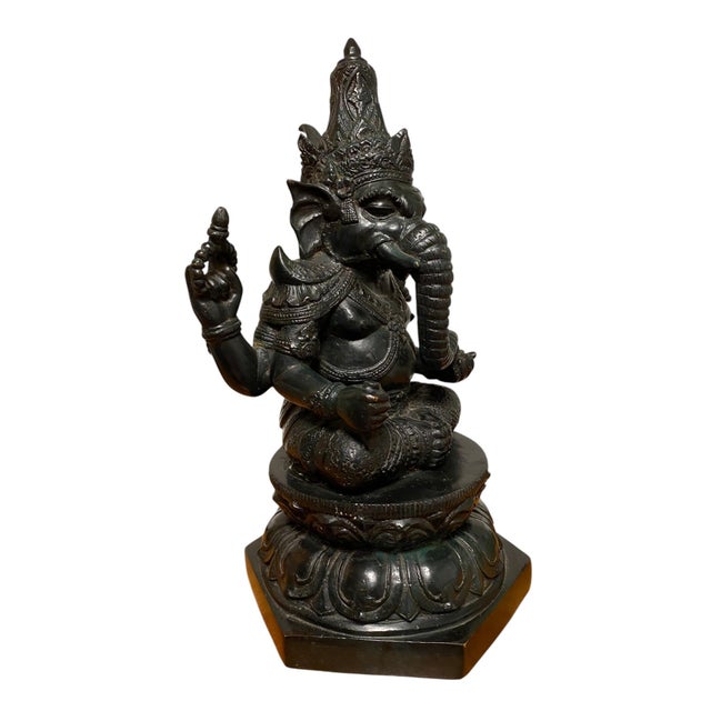 Antique Bronze Ganesha Statue Khmer Style Hindu 4-Arm Elephant God Sculpture For Sale - Image 14 of 18
