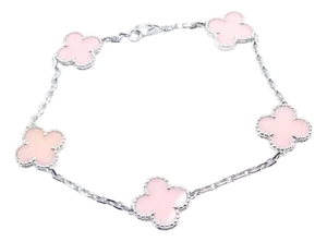 Late 20th Century Van Cleef & Arpels Pink Opal Vintage Alhambra Five Motif White Gold Bracelet