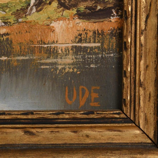 Framed Pair of Signed Oil on Board Landscape Paintings in Gilt Frames For Sale In Greensboro - Image 6 of 7