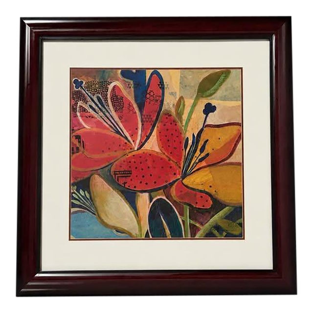 Large Framed Colorful Floral Abstract Wall Art For Sale