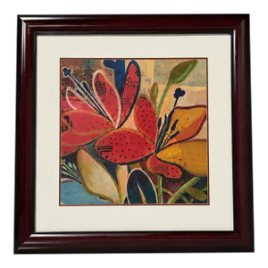 Large Framed Colorful Floral Abstract Wall Art