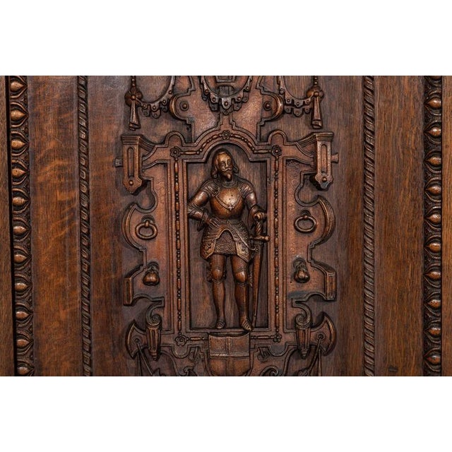English Carved Oak Breakfront Glazed Bookcase, 1870s For Sale - Image 17 of 18