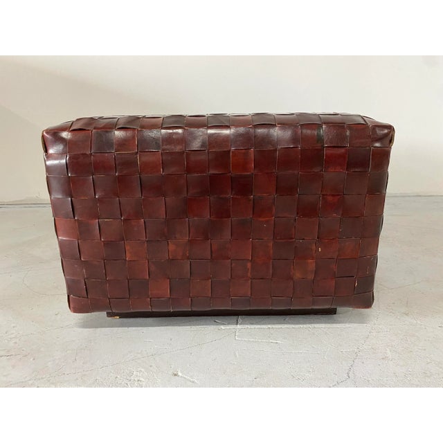 Modern 1990s Vintage Woven Leather Ottoman For Sale - Image 3 of 7