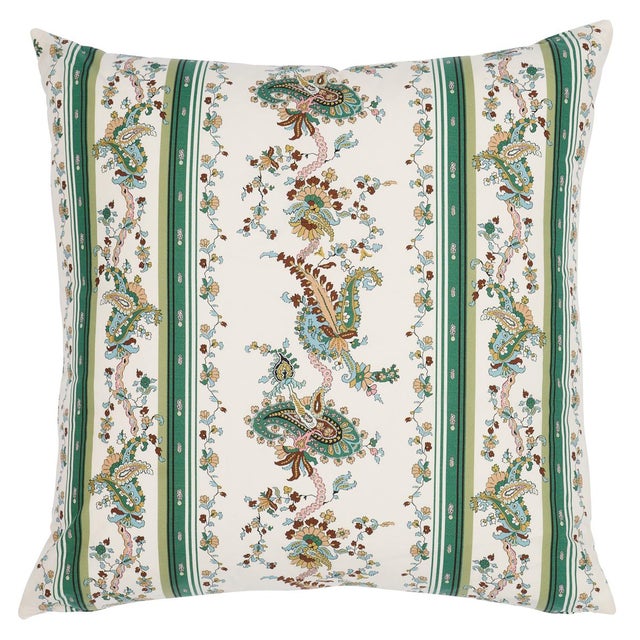 Contemporary Schumacher Elena Paisley Stripe 22" Pillow in Green For Sale - Image 3 of 3