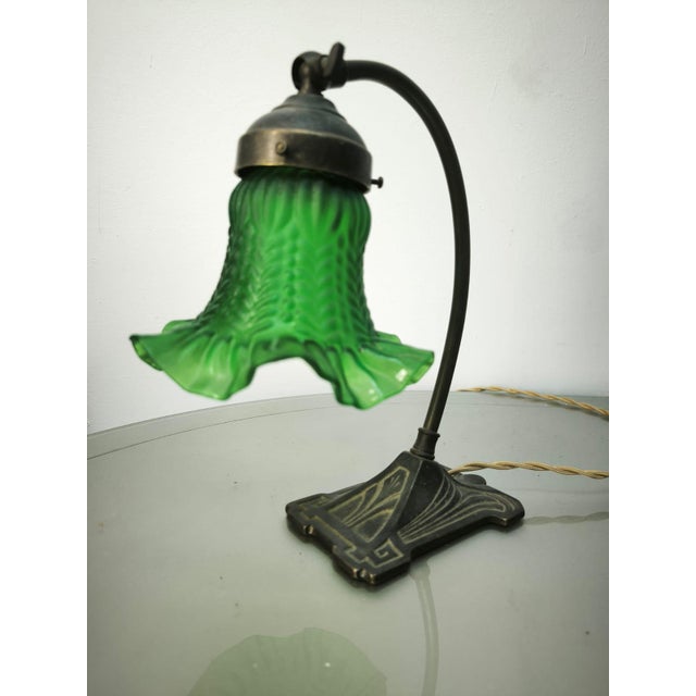 Brass Table Lamp with Green Glass, 1960s For Sale - Image 6 of 8