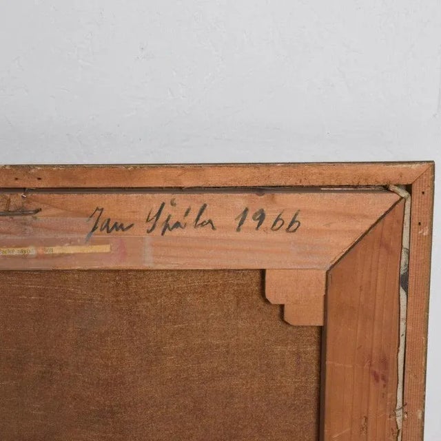 Abstract 1960s Geometric Abstract European Oil Painting Signed For Sale - Image 3 of 10