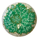 Early 20th Century White, Green and Gold Majolica Leaf Plate For Sale