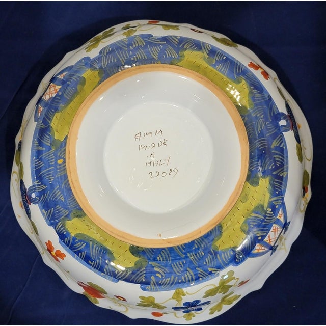 Italian Vintage Amm Faenza Garofano Large Pasta Bowl - Hand-Painted Italian Majolica - Italy For Sale - Image 3 of 9