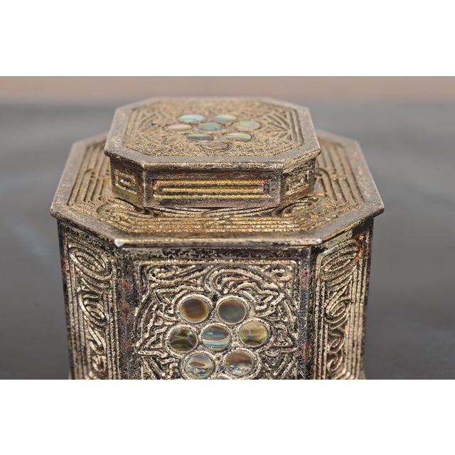 Tiffany Studios New York Silvered Bronze and Abalone Inkwell For Sale - Image 10 of 15