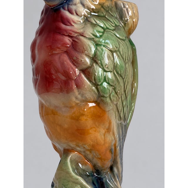 Wood Early 20th Century French Barbotine Majolica Parrot Liqueur Pitcher, C. 1900 For Sale - Image 7 of 17