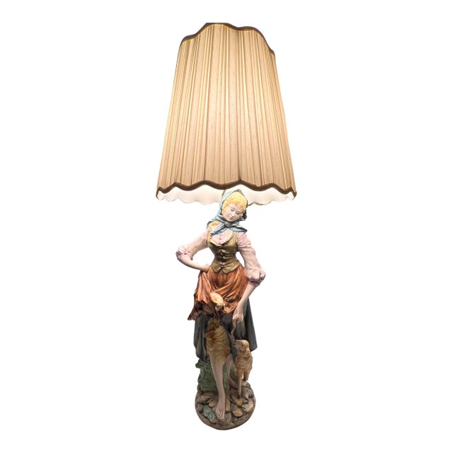 Mid 19th Century Mid Century Modern Ceramic Lamp Mary With Lamb For Sale
